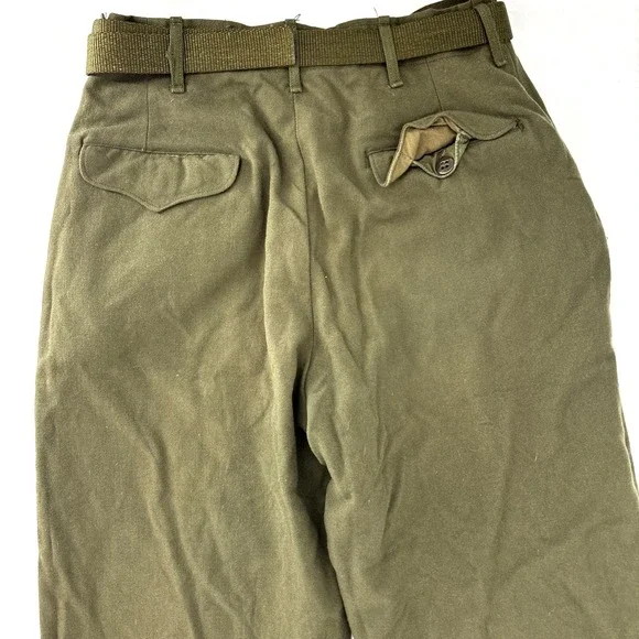 WWII U.S. Army Field Trousers w Belt Wool OD 33 - 18 oz Button‎ Fly Small 30x30